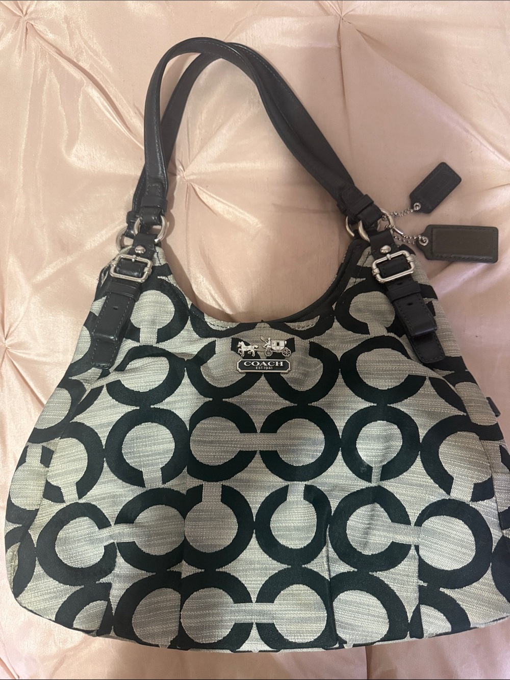 Vintage Coach Black and Silver Signature Shoulder Bag